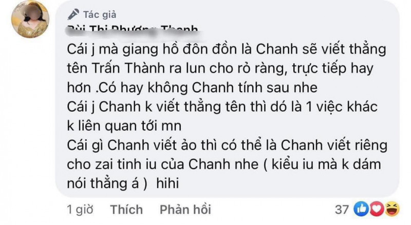 Phương Thanh gọi thẳng tên Trấn Thành trong nhiều bình luận