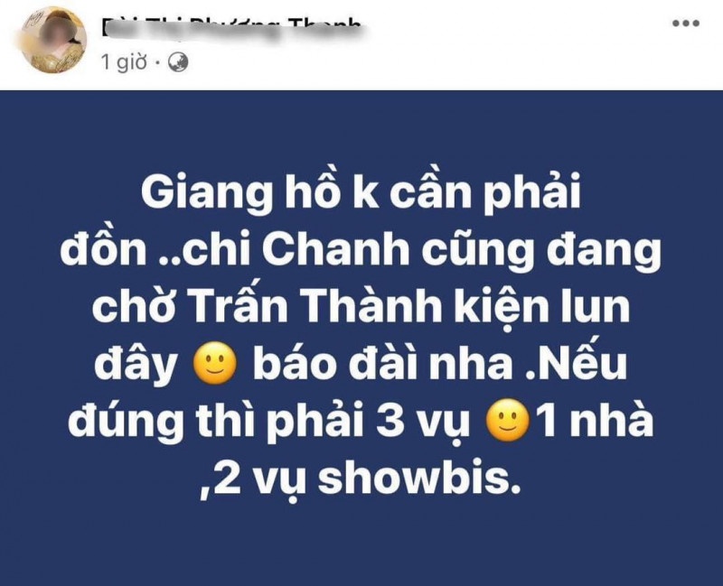 Phương Thanh mong muốn Trấn Thành khởi kiện