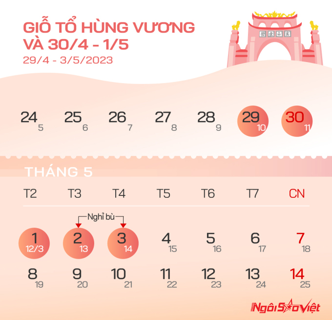 Lịch nghỉ giỗ Tổ Hùng Vương và 30/4 - 1/5