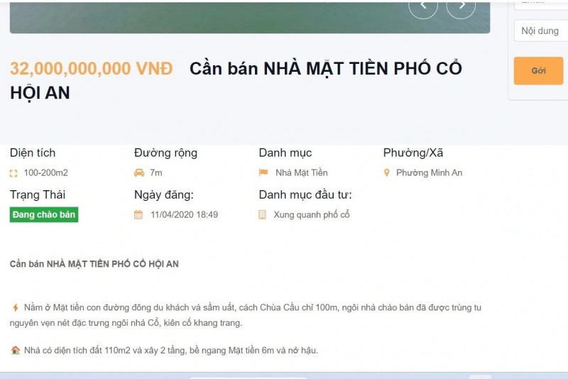 Nhiều trang mạng thông tin rao bán nhà cổ Hội An với giá hàng chục tỷ đồng