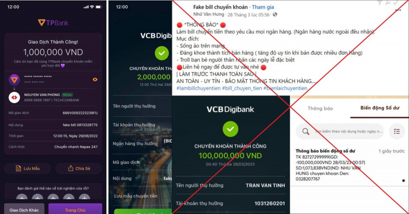 Chiêu trò làm giả biên lai chuyển khoản ngân hàng để đi lừa đảo