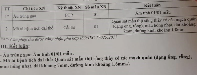 Kết quả kiểm nghiệm từ cơ quan kiểm nghiệm Cục thú y