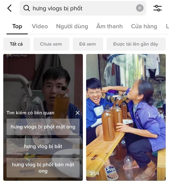 Những từ khóa tìm kiếm trên TikTok về Hưng Vlog khá tiêu cực