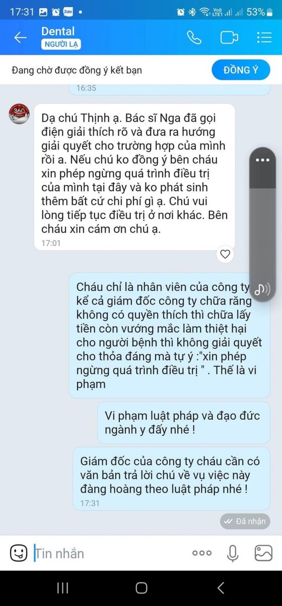 Tin nhắn giữa nha khoa và bệnh nhân