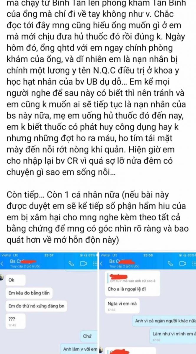 bác sĩ đòi quan hệ với con bệnh nhân